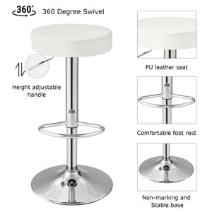 Set of 2 Adjustable Round PU Leather Swivel Barstool with Chrome Footrest-White view 8