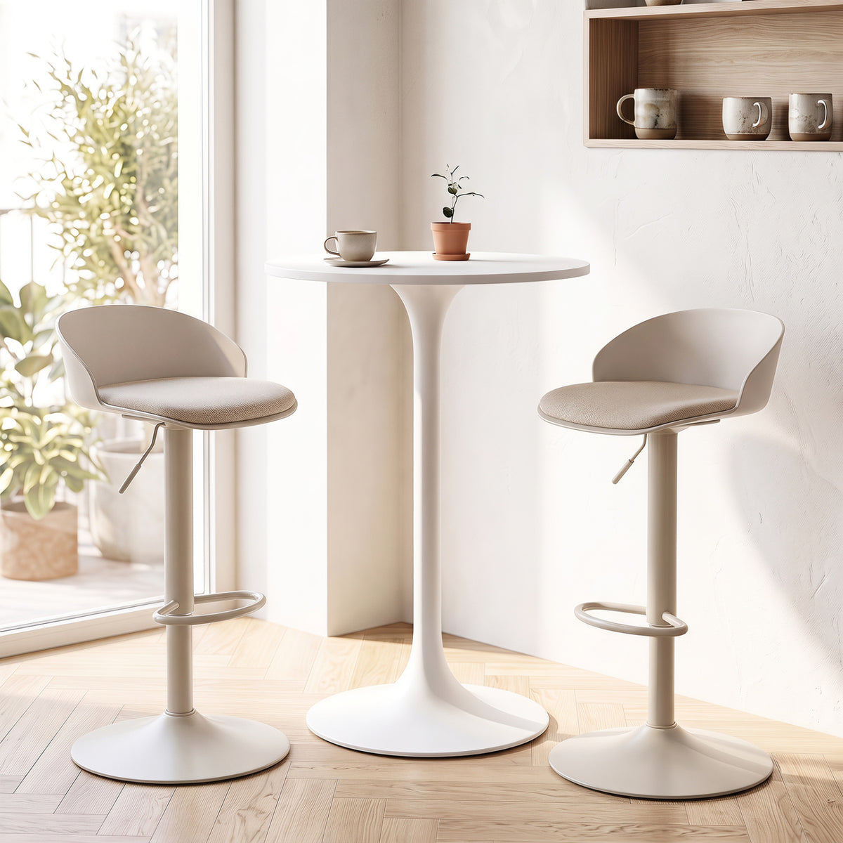 Set of 2 Adjustable Swivel Bar Stools w/ Back & Footrest 330 LBS for Dining-Cream view 3