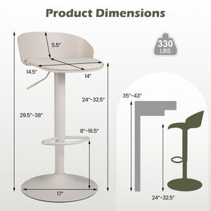 Set of 2 Adjustable Swivel Bar Stools w/ Back & Footrest 330 LBS for Dining-Cream view 4