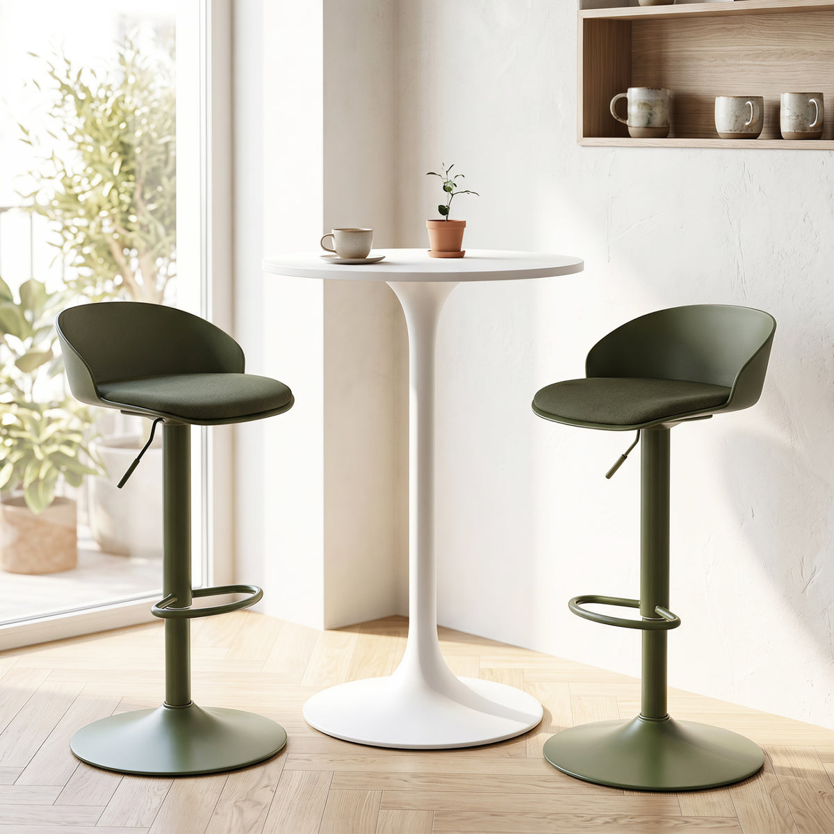 Set of 2 Adjustable Swivel Bar Stools w/ Back & Footrest 330 LBS for Dining-Green view 3