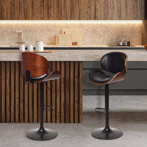 Set of 2 Adjustable Swivel PU Leather Bar Stools with Curved Footrest view 2