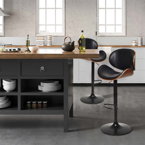 Set of 2 Adjustable Swivel PU Leather Bar Stools with Curved Footrest view 3