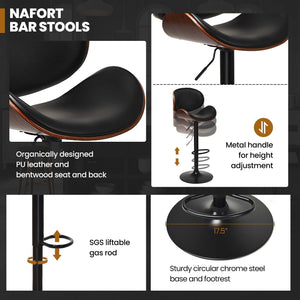 Set of 2 Adjustable Swivel PU Leather Bar Stools with Curved Footrest view 8