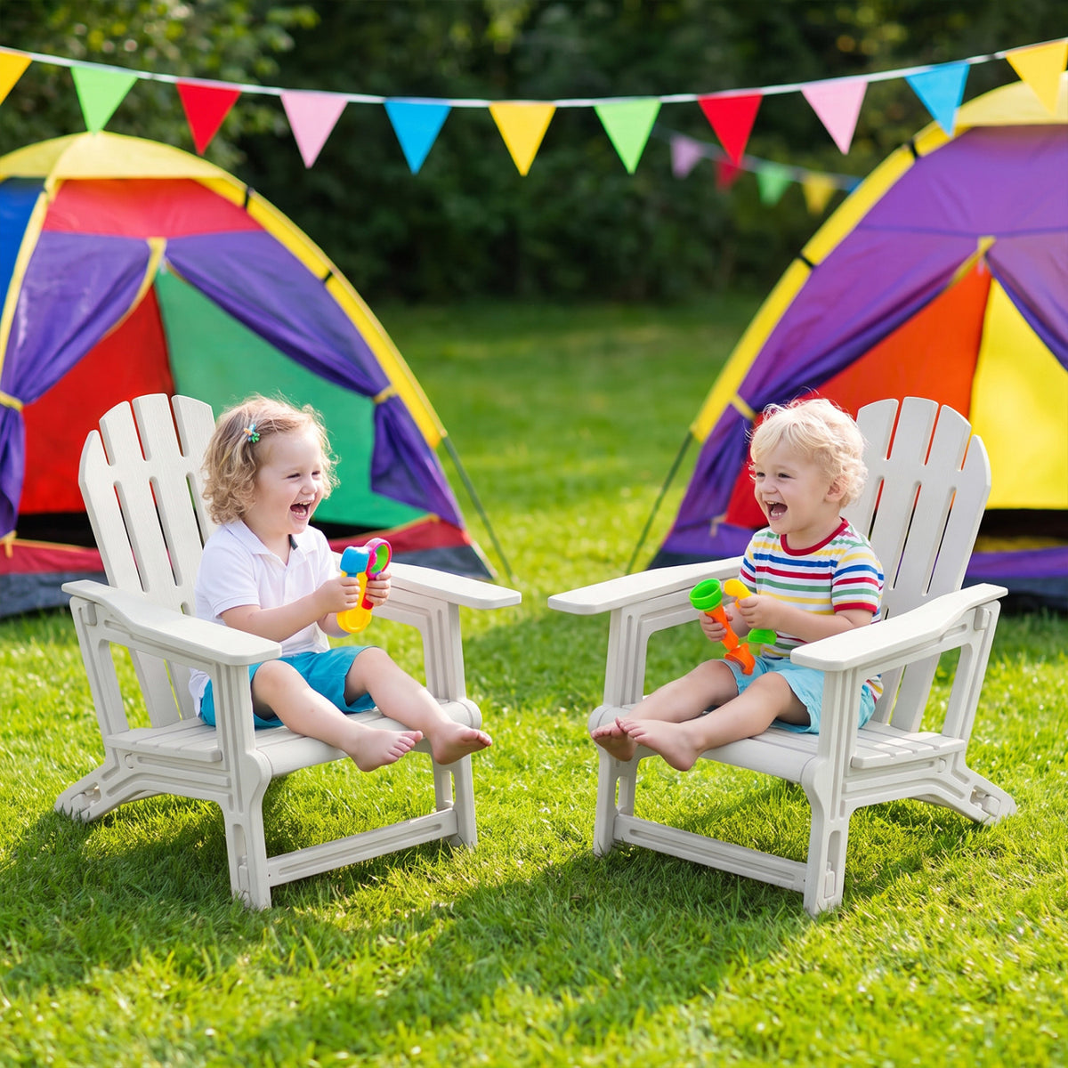 Set of 2 All-Weather Outdoor Kids Patio Seating with Ergonomic Design-White view 2