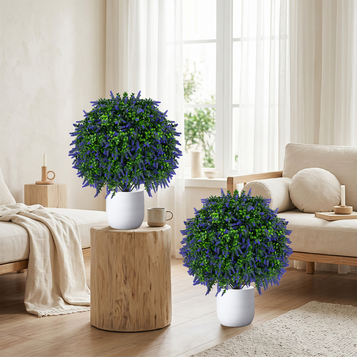 Set of 2 Artificial Lavender Topiary Ball Trees 22 inch Faux Lavender Potted Plants-Purple view 3