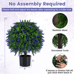 Set of 2 Artificial Lavender Topiary Ball Trees 22 inch Faux Lavender Potted Plants-Purple view 4