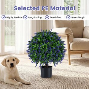 Set of 2 Artificial Lavender Topiary Ball Trees 22 inch Faux Lavender Potted Plants-Purple view 7