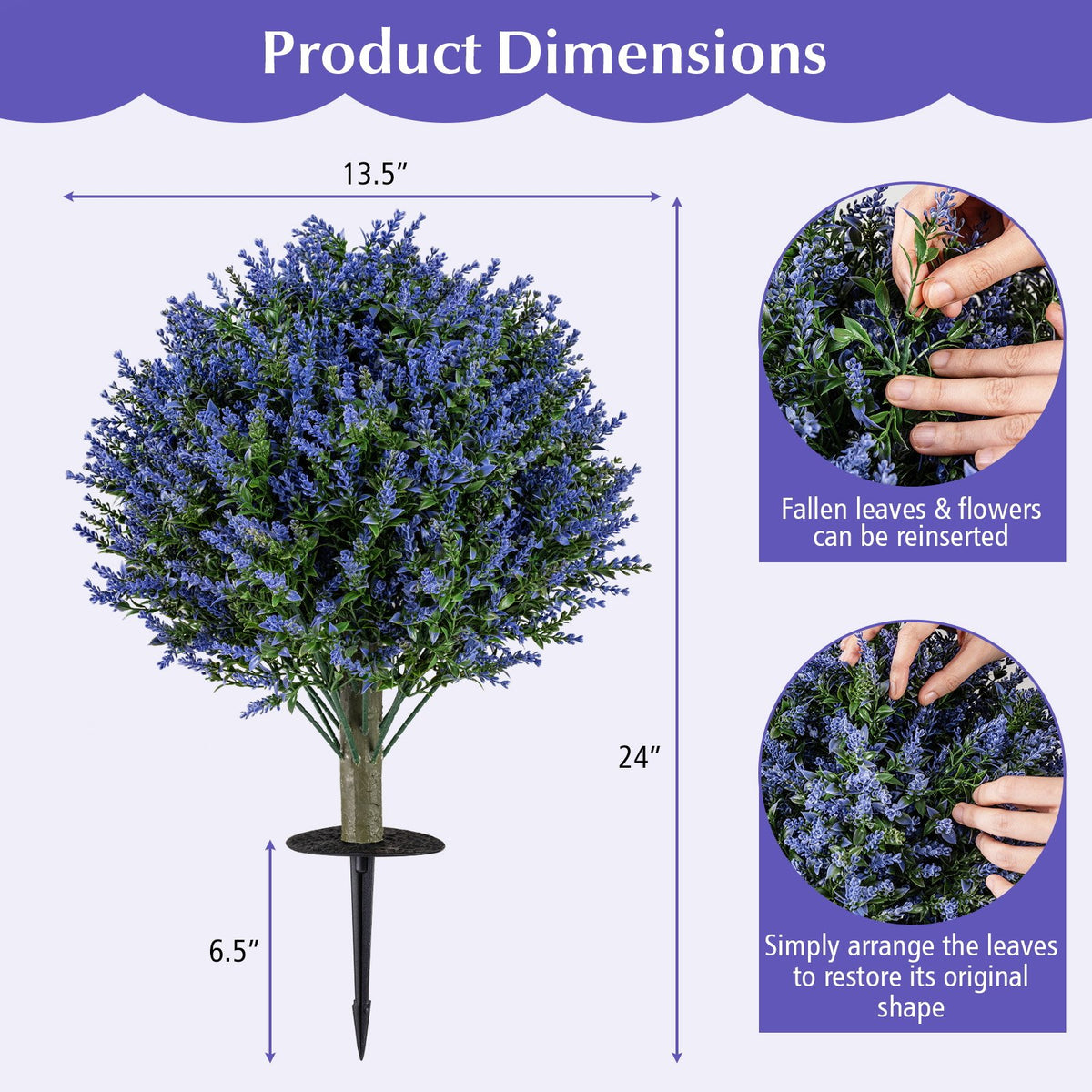 Set of 2 Artificial Lavender Topiary Ball Trees with Ground Spikes view 5