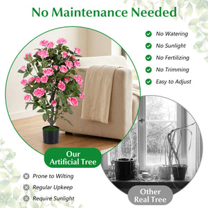 Set of 2 Artificial Rose Tree with Blooming Flowers and Green Leaves for Indoor-Pink view 6