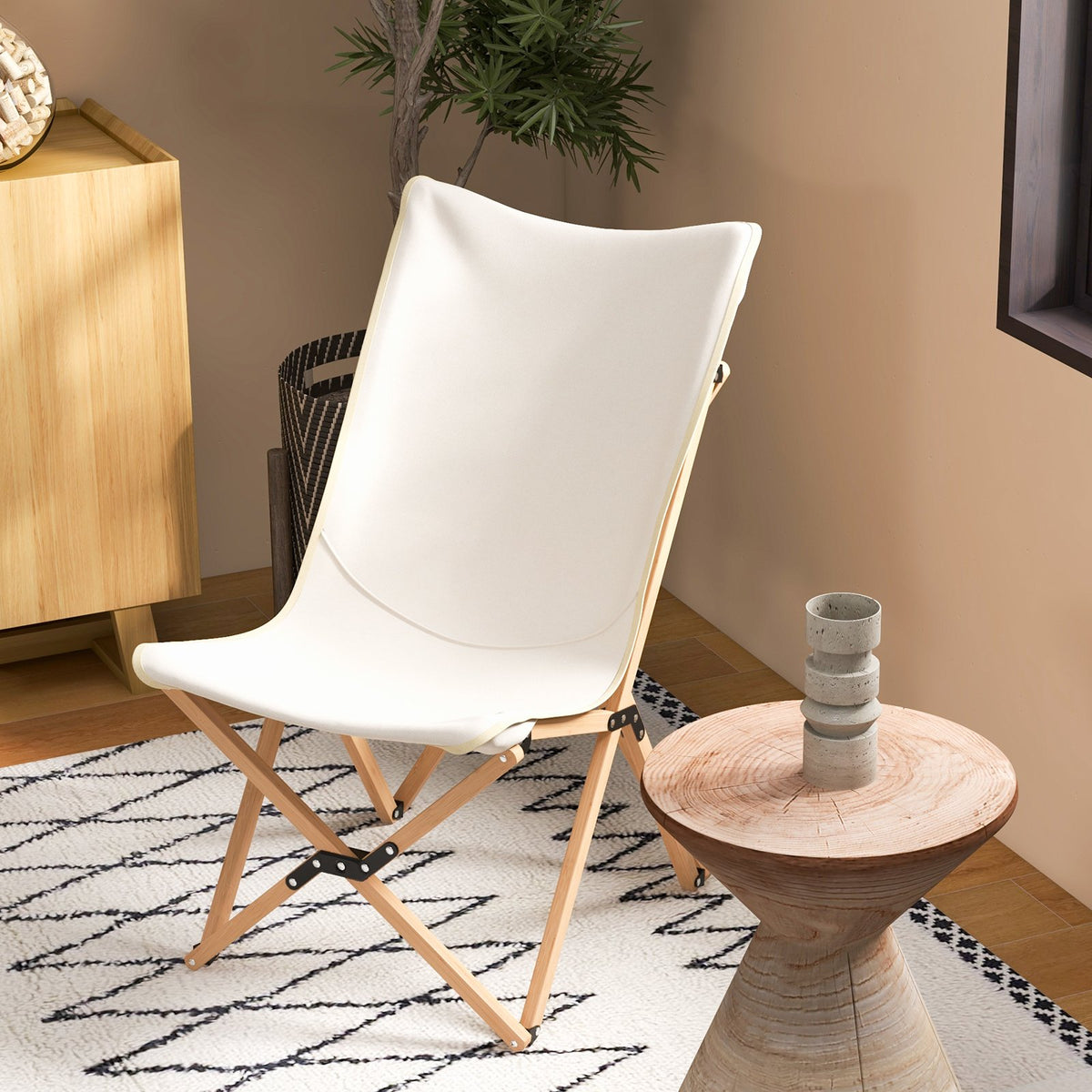 Set of 2 Bamboo Dorm Chair with Storage Pocket for Camping and Fishing-Beige view 3