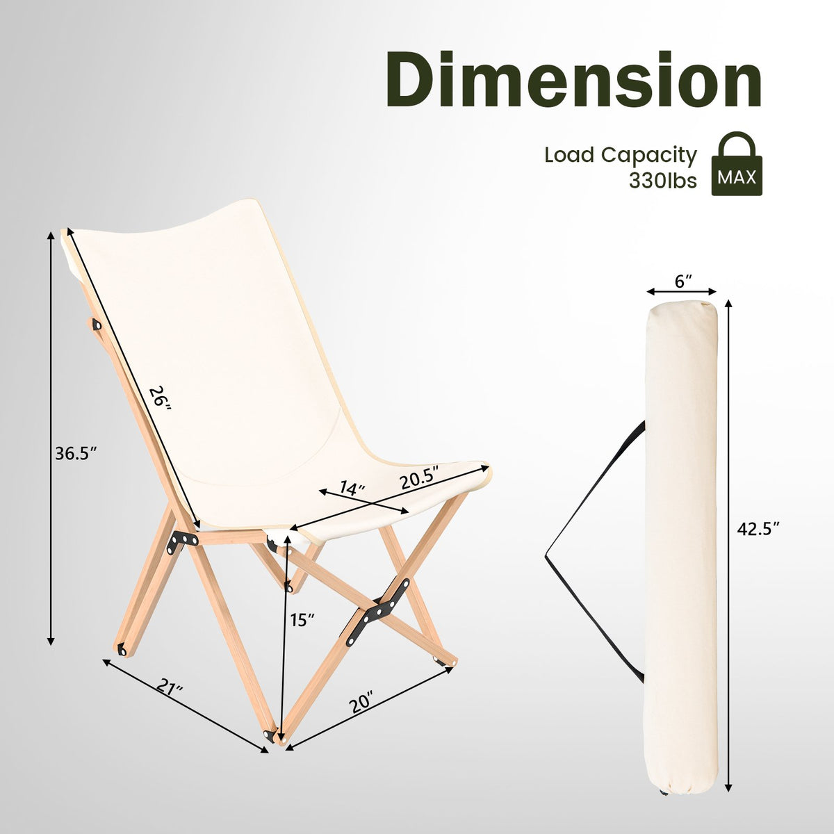 Set of 2 Bamboo Dorm Chair with Storage Pocket for Camping and Fishing-Beige view 5
