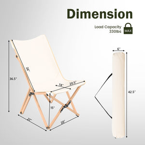 Set of 2 Bamboo Dorm Chair with Storage Pocket for Camping and Fishing-Beige view 5