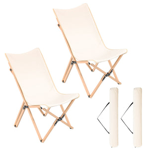 Set of 2 Bamboo Dorm Chair with Storage Pocket for Camping and Fishing-Beige view 9