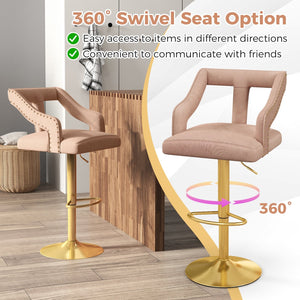 Set of 2 Bar Chairs with Footrest and 2-Layer Electroplated Metal Base-Pink view 4