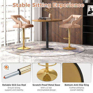 Set of 2 Bar Chairs with Footrest and 2-Layer Electroplated Metal Base-Pink view 8