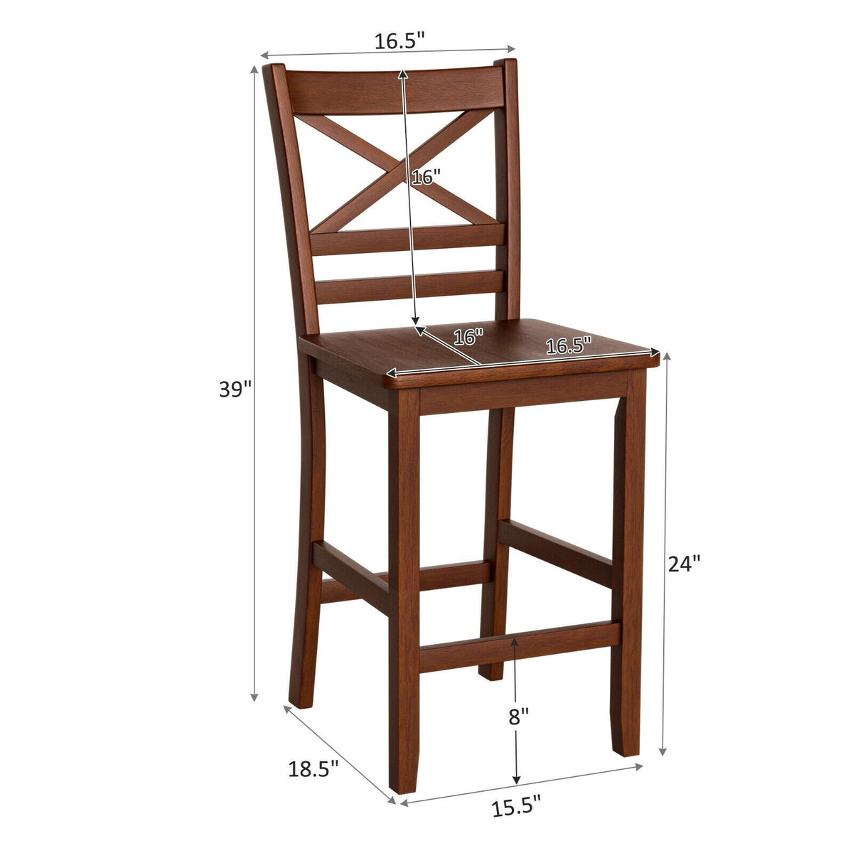 Set of 2 Bar Stools 25 Inch Counter Height Chairs with Rubber Wood Legs view 4