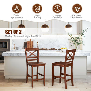 Set of 2 Bar Stools 25 Inch Counter Height Chairs with Rubber Wood Legs view 5