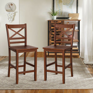 Set of 2 Bar Stools 25 Inch Counter Height Chairs with Rubber Wood Legs view 6