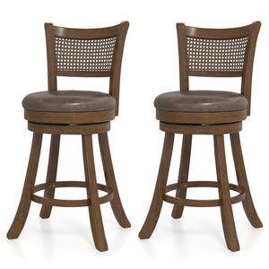 Set of 2 Bar Stools 25 inches Swivel Bar Chairs Leathaire Counter Height Stools-Brown