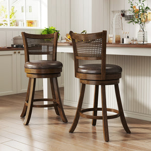 Set of 2 Bar Stools 25 inches Swivel Bar Chairs Leathaire Counter Height Stools-Brown view 2