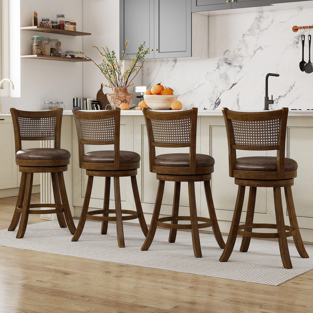 Set of 2 Bar Stools 25 inches Swivel Bar Chairs Leathaire Counter Height Stools-Brown view 4