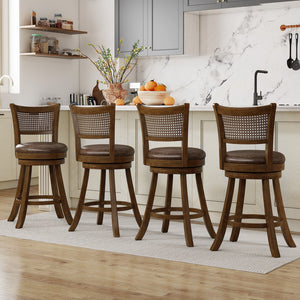 Set of 2 Bar Stools 25 inches Swivel Bar Chairs Leathaire Counter Height Stools-Brown view 4