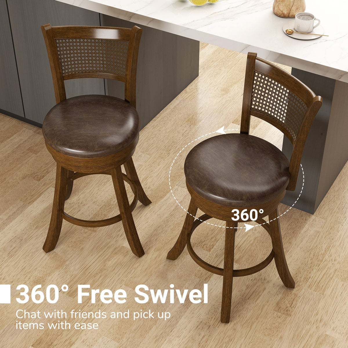Set of 2 Bar Stools 25 inches Swivel Bar Chairs Leathaire Counter Height Stools-Brown view 5