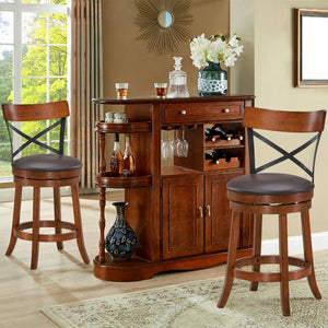 Set of 2 Bar Stools 360-Degree Swivel Dining Bar Chairs with Rubber Wood Legs-M view 2