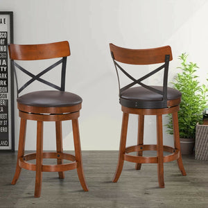 Set of 2 Bar Stools 360-Degree Swivel Dining Bar Chairs with Rubber Wood Legs-M view 3