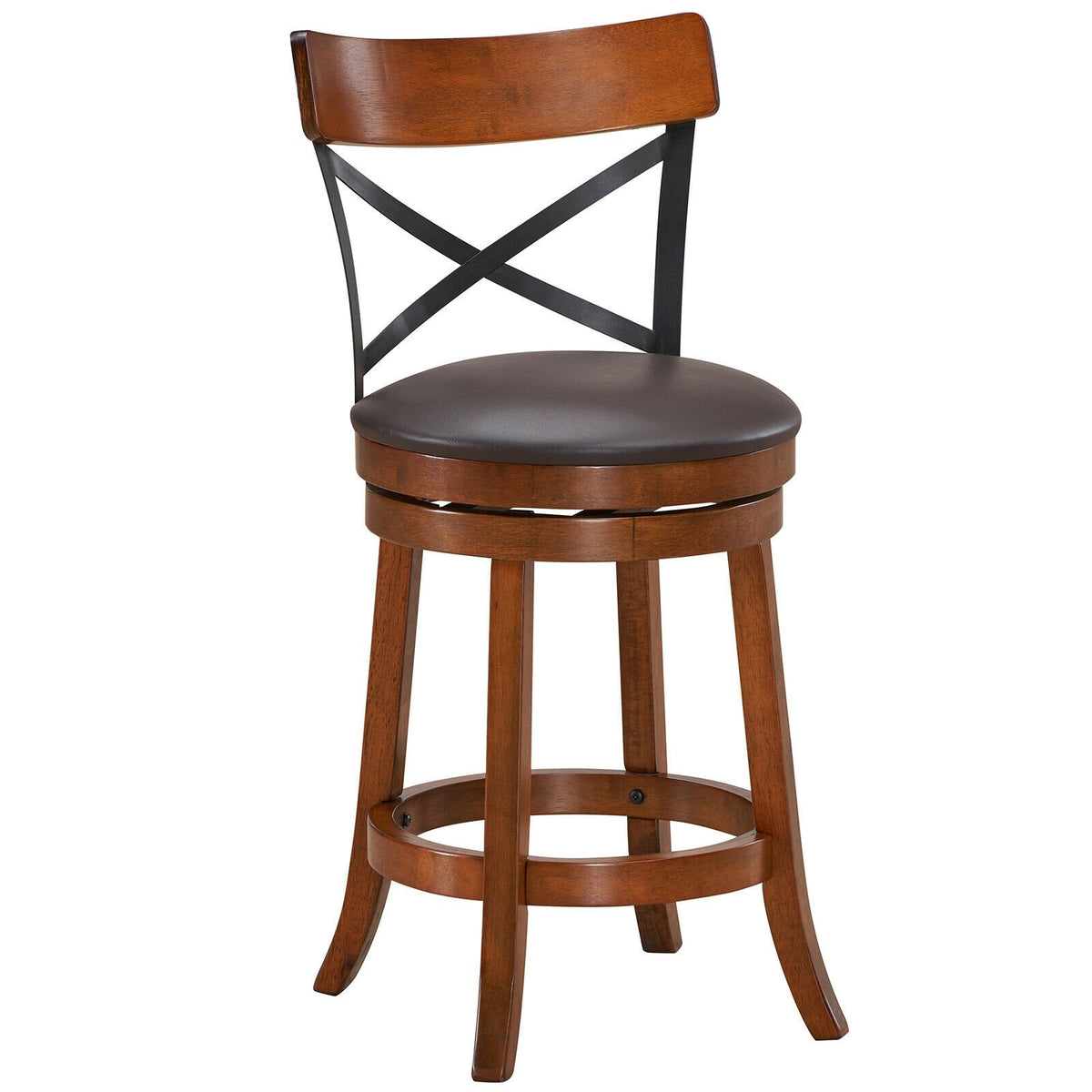 Set of 2 Bar Stools 360-Degree Swivel Dining Bar Chairs with Rubber Wood Legs-M view 4