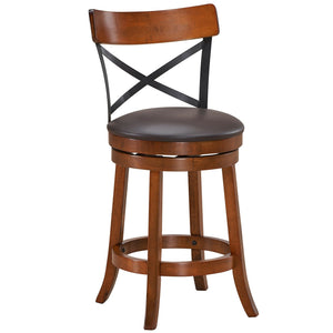 Set of 2 Bar Stools 360-Degree Swivel Dining Bar Chairs with Rubber Wood Legs-M view 4