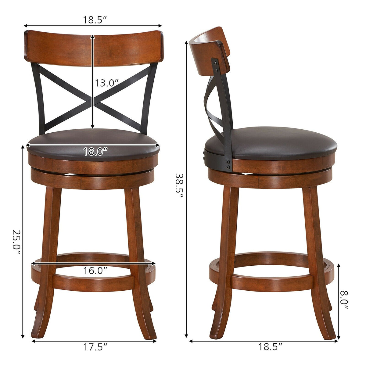 Set of 2 Bar Stools 360-Degree Swivel Dining Bar Chairs with Rubber Wood Legs-M view 5