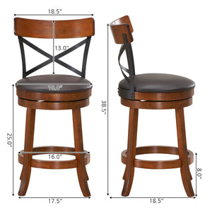 Set of 2 Bar Stools 360-Degree Swivel Dining Bar Chairs with Rubber Wood Legs-M view 5