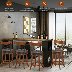 Set of 2 Bar Stools 360-Degree Swivel Dining Bar Chairs with Rubber Wood Legs-M view 6