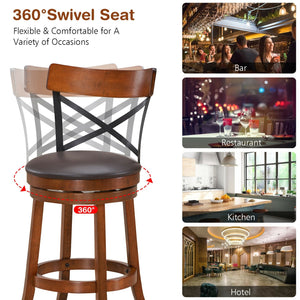 Set of 2 Bar Stools 360-Degree Swivel Dining Bar Chairs with Rubber Wood Legs-M view 7
