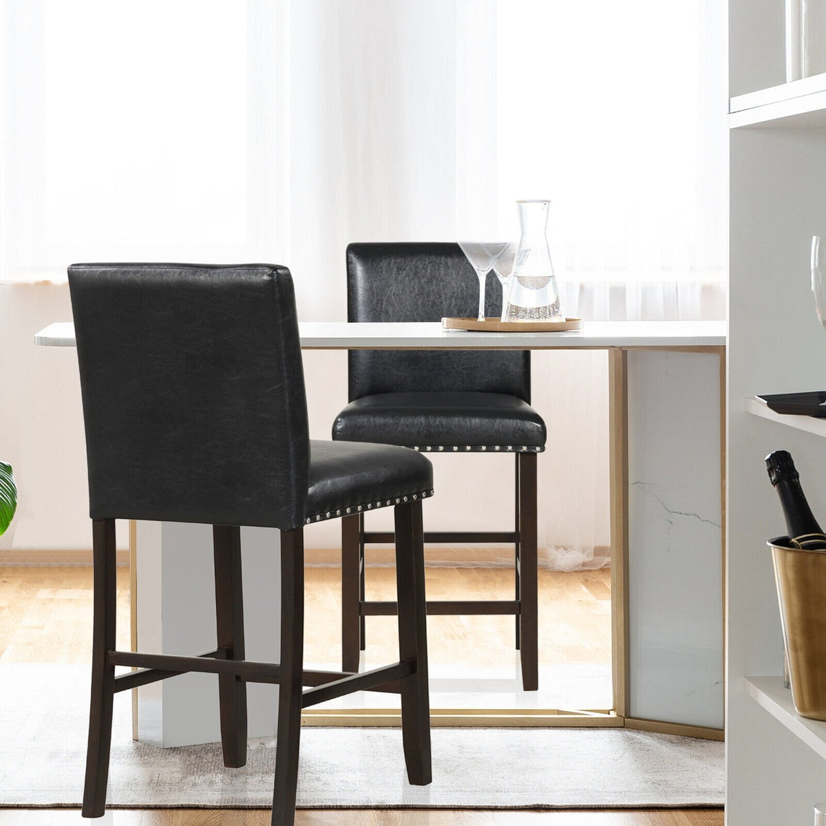 Set of 2 PVC Leather Bar Stools with Back for Kitchen Island view 3