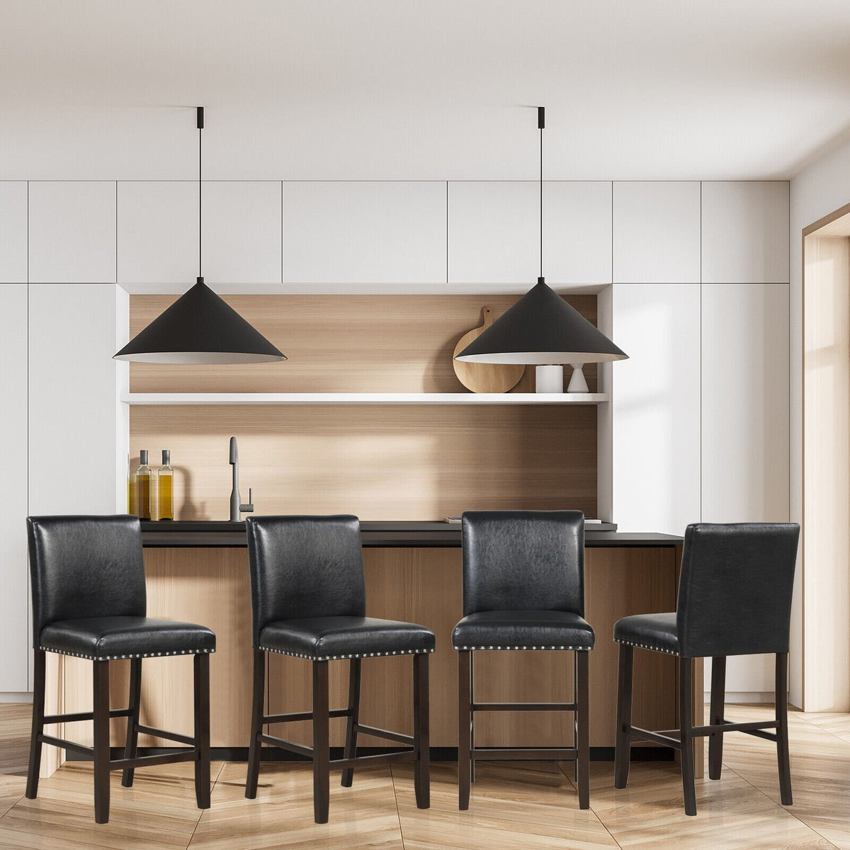 Set of 2 PVC Leather Bar Stools with Back for Kitchen Island view 5