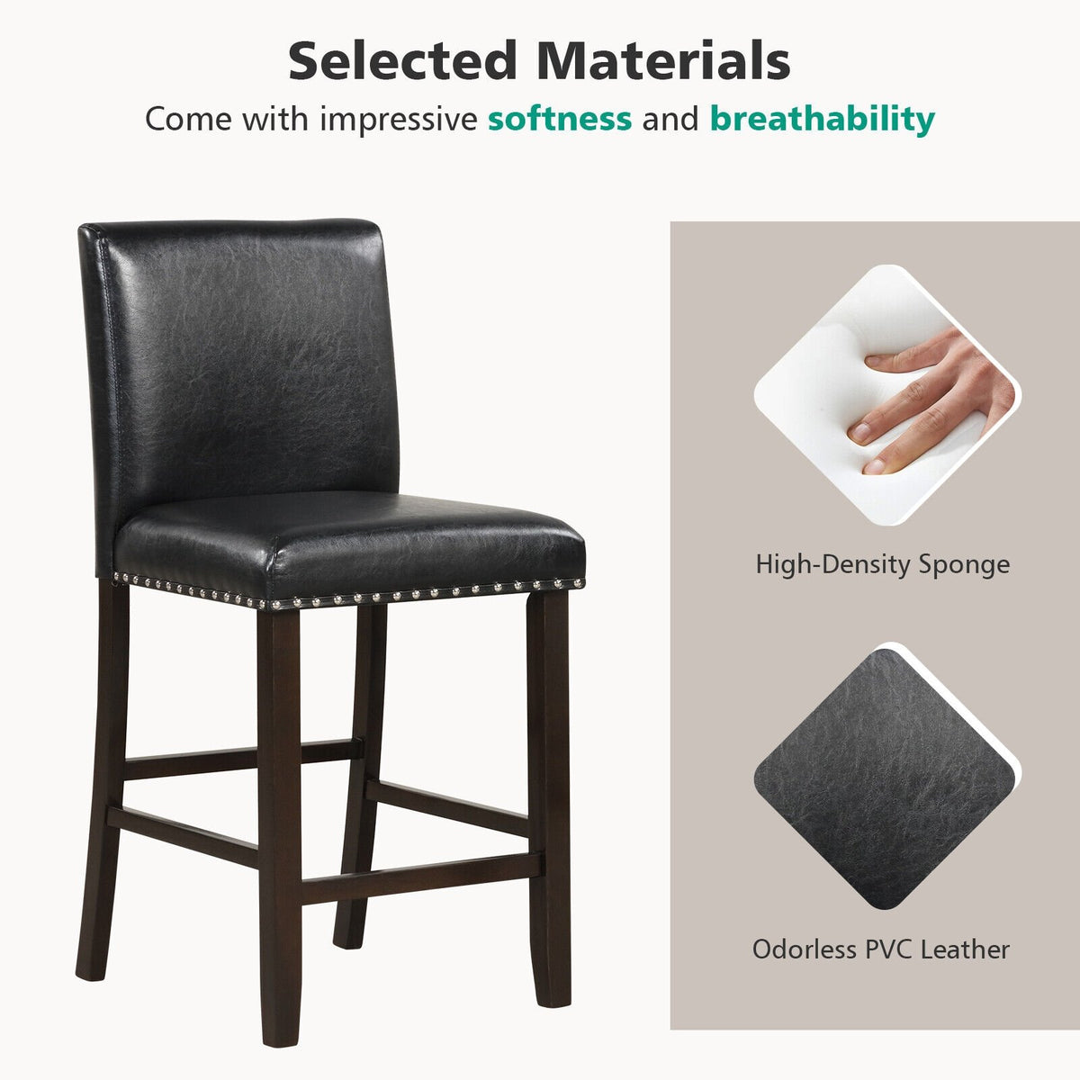 Set of 2 PVC Leather Bar Stools with Back for Kitchen Island view 6