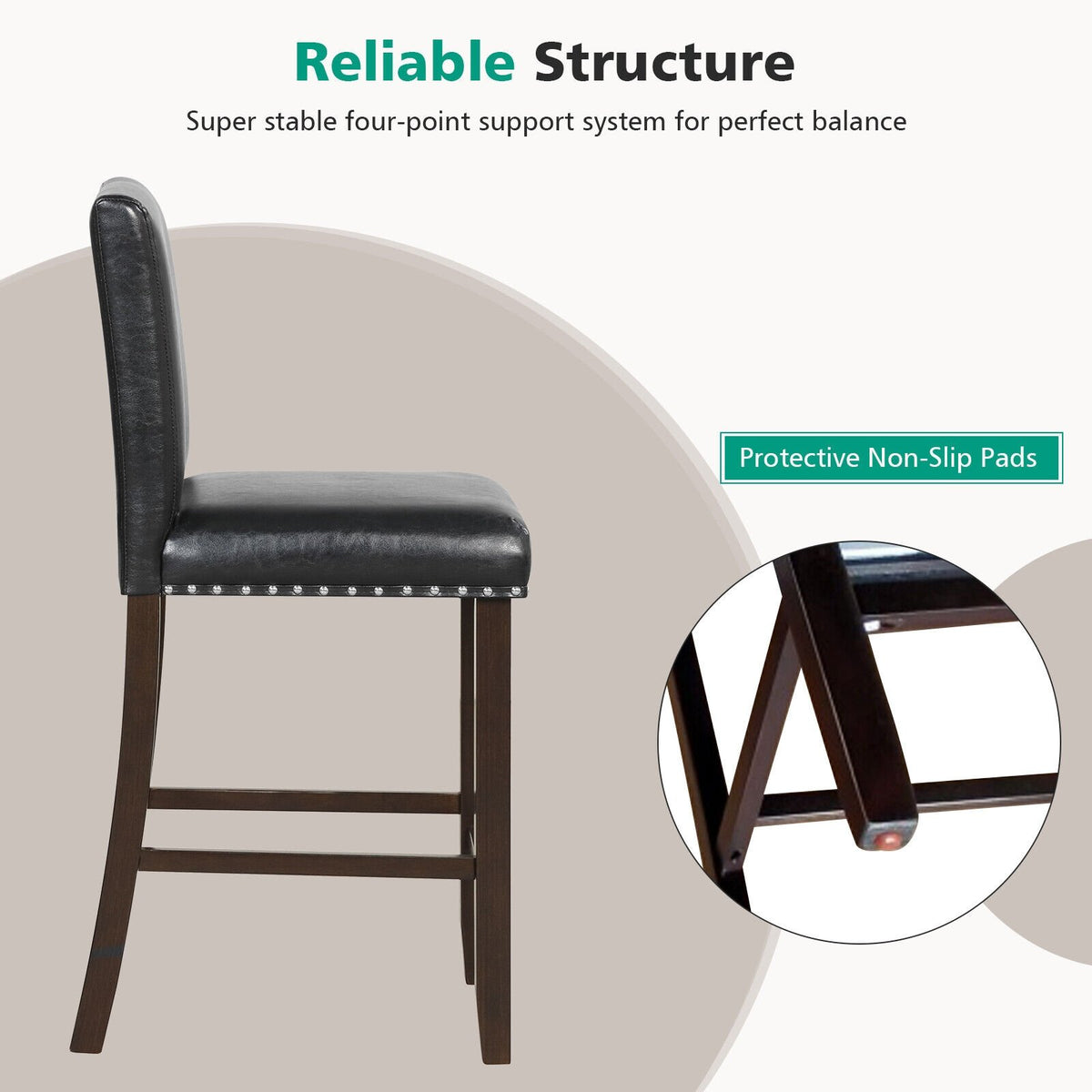 Set of 2 PVC Leather Bar Stools with Back for Kitchen Island view 8