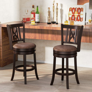 Set of 2 Bar Stools Swivel Bar Chairs with Footrest and Hollowed Backrest-26 inches view 2
