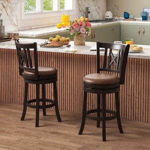 Set of 2 Bar Stools Swivel Bar Chairs with Footrest and Hollowed Backrest-26 inches view 3