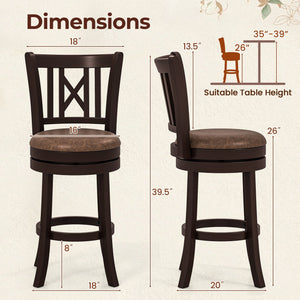 Set of 2 Bar Stools Swivel Bar Chairs with Footrest and Hollowed Backrest-26 inches view 4