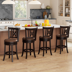 Set of 2 Bar Stools Swivel Bar Chairs with Footrest and Hollowed Backrest-26 inches view 5