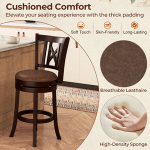 Set of 2 Bar Stools Swivel Bar Chairs with Footrest and Hollowed Backrest-26 inches view 7