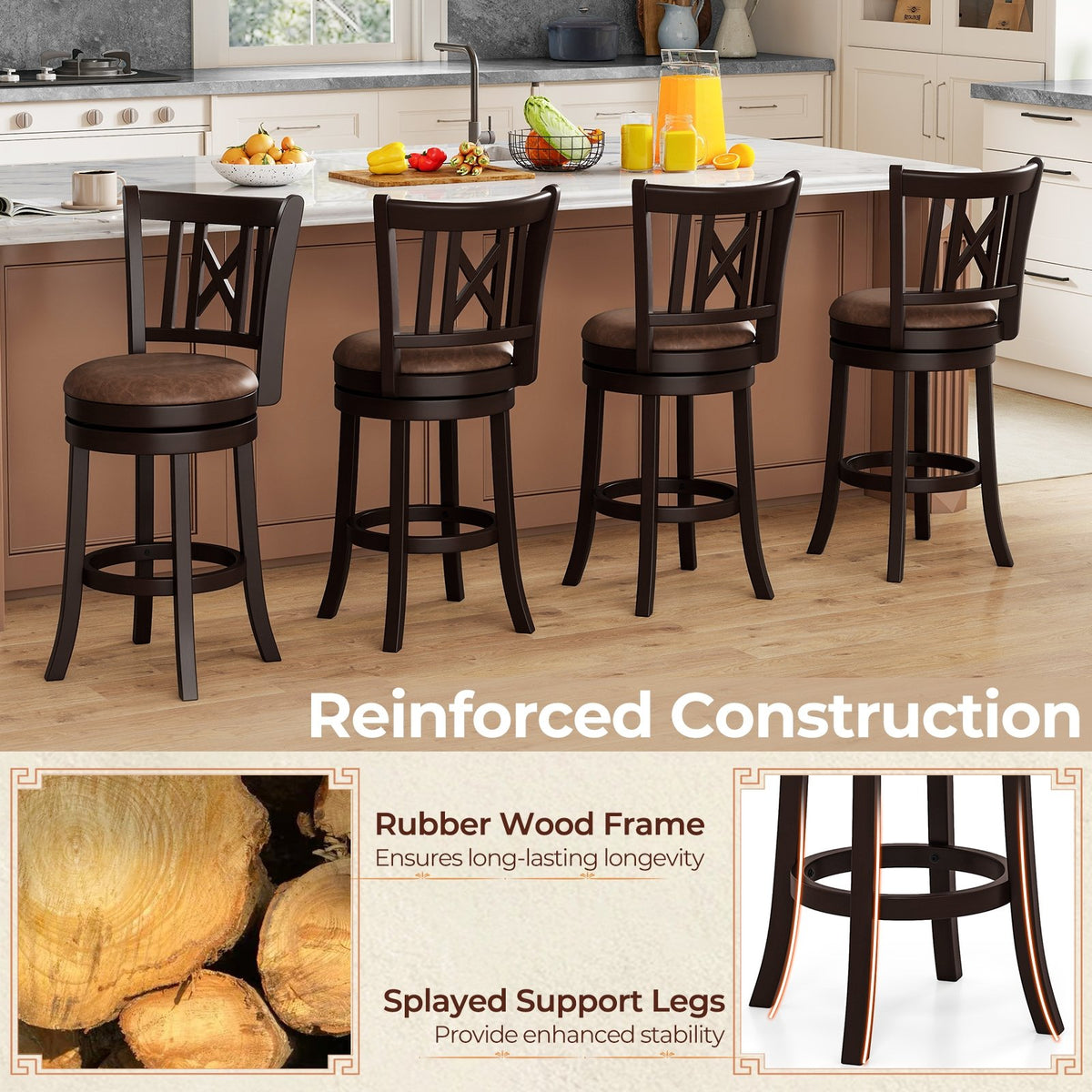 Set of 2 Bar Stools Swivel Bar Chairs with Footrest and Hollowed Backrest-26 inches view 8