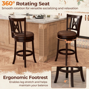 Set of 2 Bar Stools Swivel Bar Chairs with Footrest and Hollowed Backrest-26 inches view 9