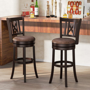 Set of 2 Bar Stools Swivel Bar Chairs with Footrest and Hollowed Backrest-30 inches view 2