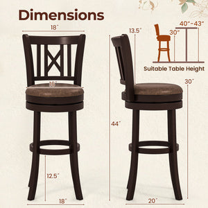 Set of 2 Bar Stools Swivel Bar Chairs with Footrest and Hollowed Backrest-30 inches view 4