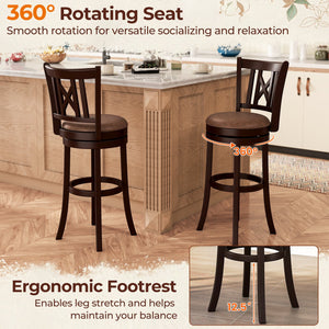 Set of 2 Bar Stools Swivel Bar Chairs with Footrest and Hollowed Backrest-30 inches view 9