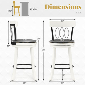 Set of 2 Bar Stools Swivel Bar Chairs with Footrest Rubber Wood Frame and Tufted Rivets-26 inches view 4